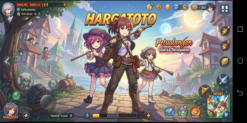 Tampilan aksi seru dari HARGATOTO dengan karakter anime.