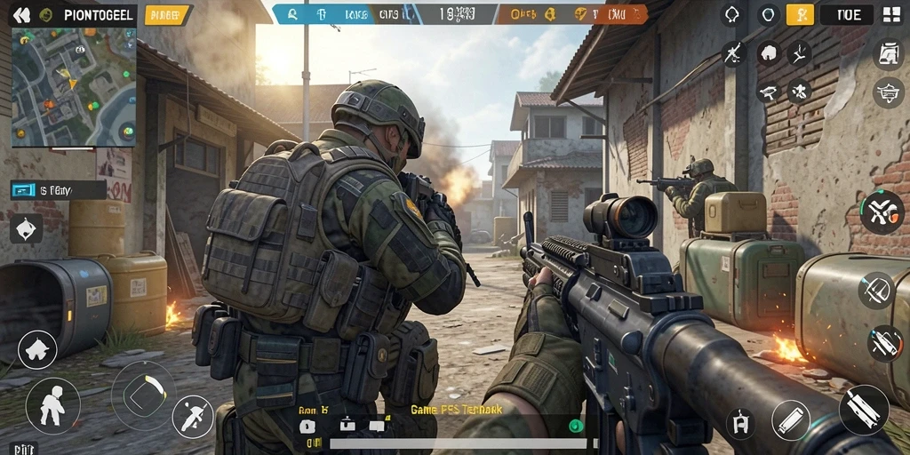 Tampilan aksi seru dalam gameplay PIONTOGEL FPS.